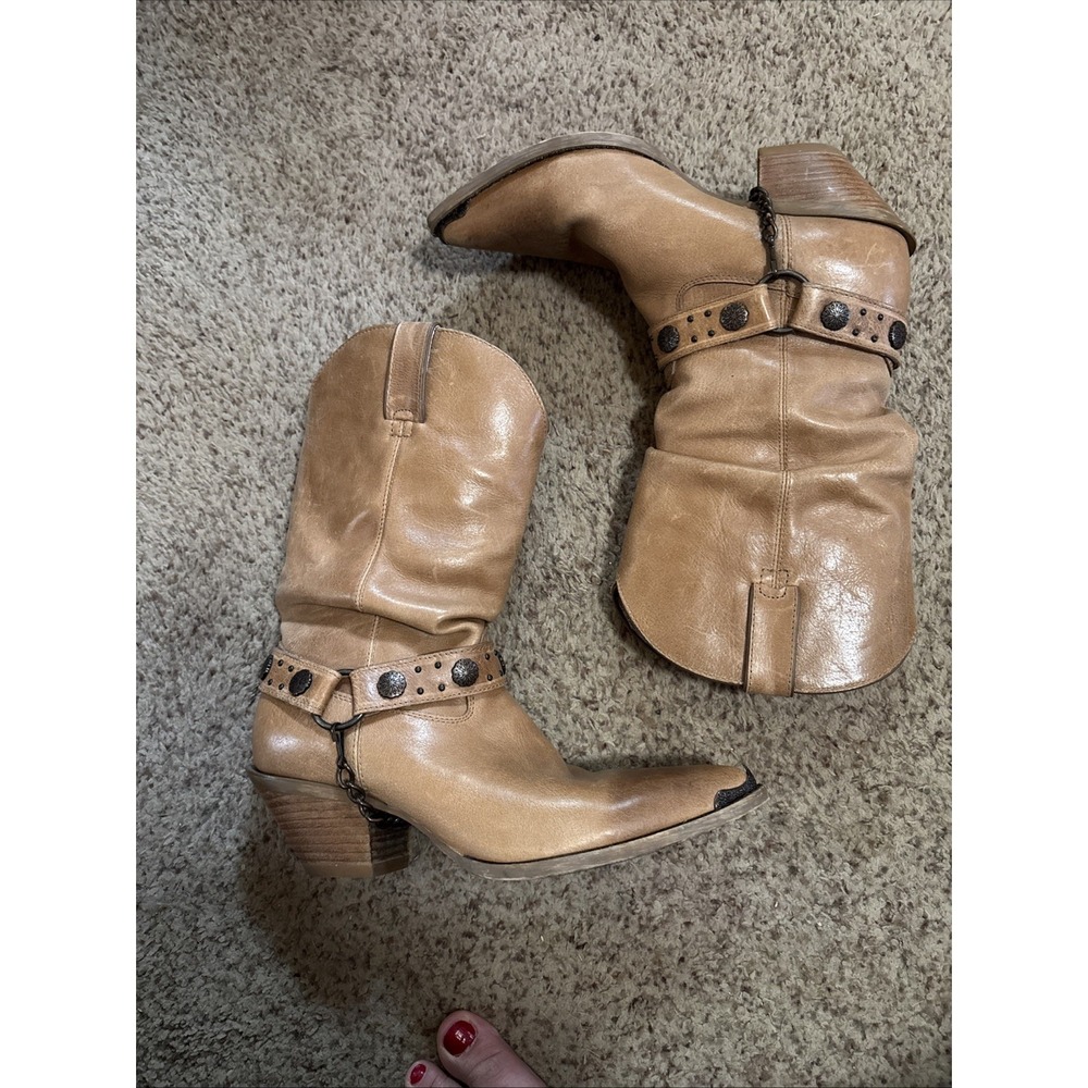 Durango  Cowboy Boots Women's 9.5M 11" Western Tan Leather Crush Rodeo